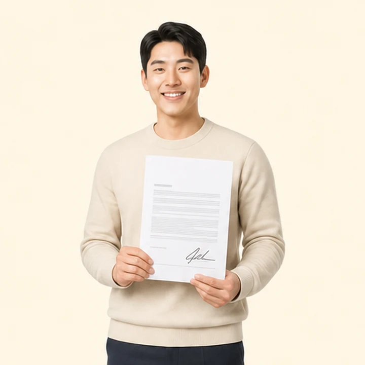 르노 그랑콜로오스 장기렌트카 서면 견적서를 들고 있는 고객
